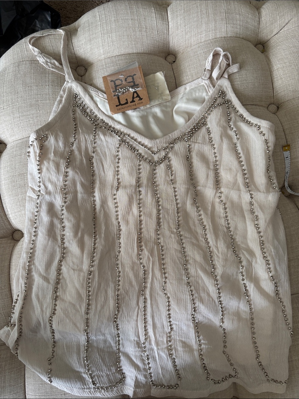 PPLA Ivory Beaded Spaghetti Strap Camisole